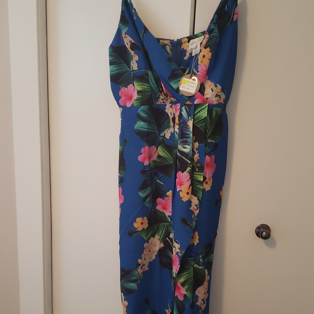 Apricot Blue Floral Dress with Yellow & Pink Blooms